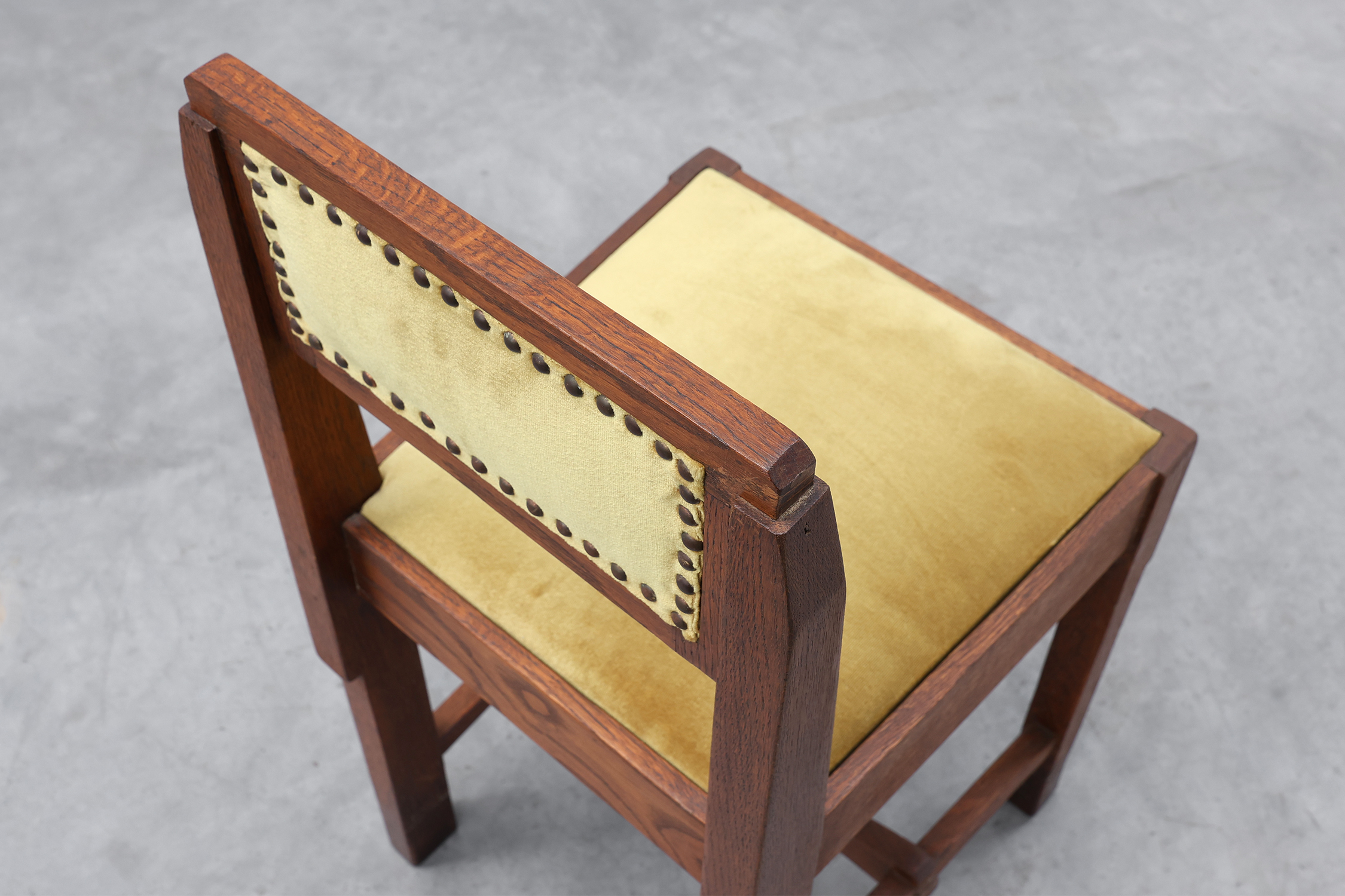 Belgian Art Deco Oak Side Chair with Yellow Upholstery, 1920sthumbnail